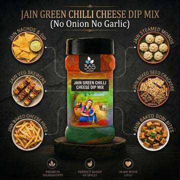 JAIN GREEN CHILLI CHEESE DIP MIX | No Onion No Garlic | Jain-Friendly | Spicy Creamy Spread | 365 Spicery