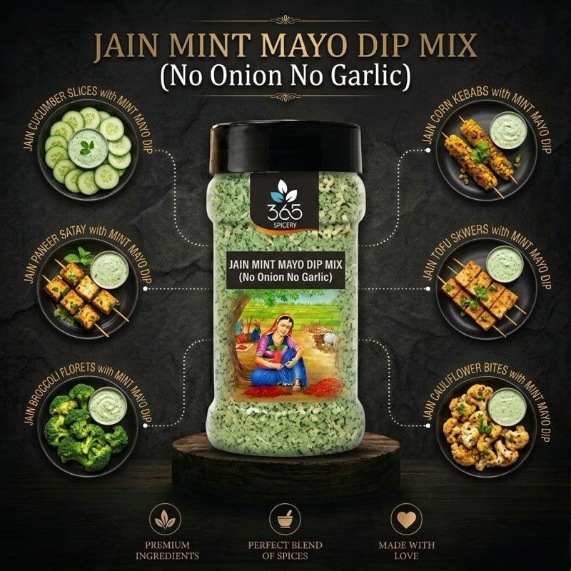 JAIN MINT MAYO DIP MIX | No Onion No Garlic | Natural Ingredients | Creamy Herb Spread | 365 Spicery