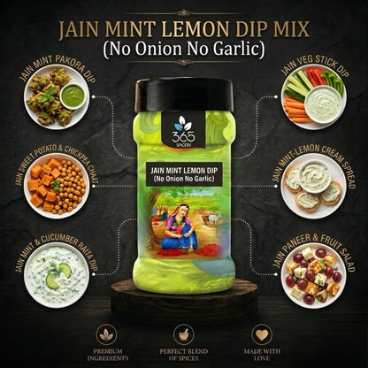 JAIN MINT LEMON DIP MIX | No Onion No Garlic | Natural Ingredients | Refreshing Chutney Base | 365 Spicery