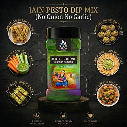 JAIN PESTO DIP MIX | No Onion No Garlic | Jain-Friendly | Fresh Herb Blend | Gourmet Spread | 365 Spicery