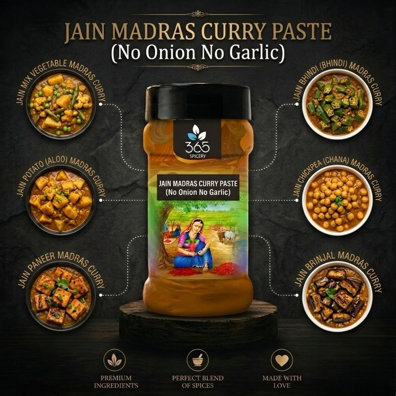 Jain Madras Curry Paste | No Onion No Garlic | Jain-Friendly | Bold South Indian Flavor | No MSG | 365 Spicery