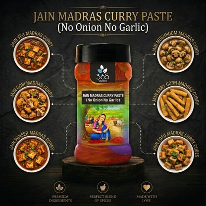 Jain Madras Curry Paste | No Onion No Garlic | Jain-Friendly | Bold South Indian Flavor | No MSG | 365 Spicery