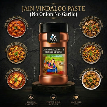 Jain Vindaloo Paste | No Onion No Garlic | Jain-Friendly | Tangy Spicy Gravy Base | No Flavours | 365 Spicery