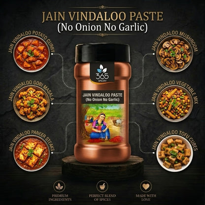 Jain Vindaloo Paste | No Onion No Garlic | Jain-Friendly | Tangy Spicy Gravy Base | No Flavours | 365 Spicery