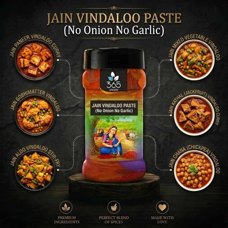Jain Vindaloo Paste | No Onion No Garlic | Jain-Friendly | Tangy Spicy Gravy Base | No Flavours | 365 Spicery