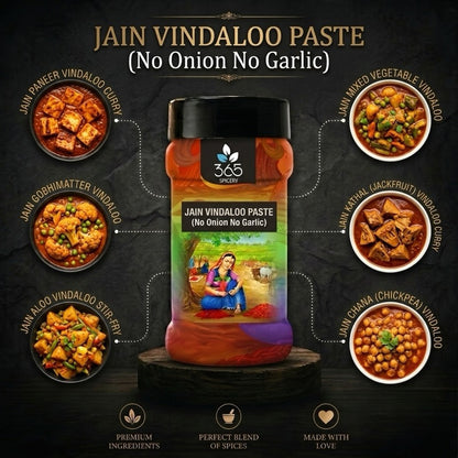 Jain Vindaloo Paste | No Onion No Garlic | Jain-Friendly | Tangy Spicy Gravy Base | No Flavours | 365 Spicery