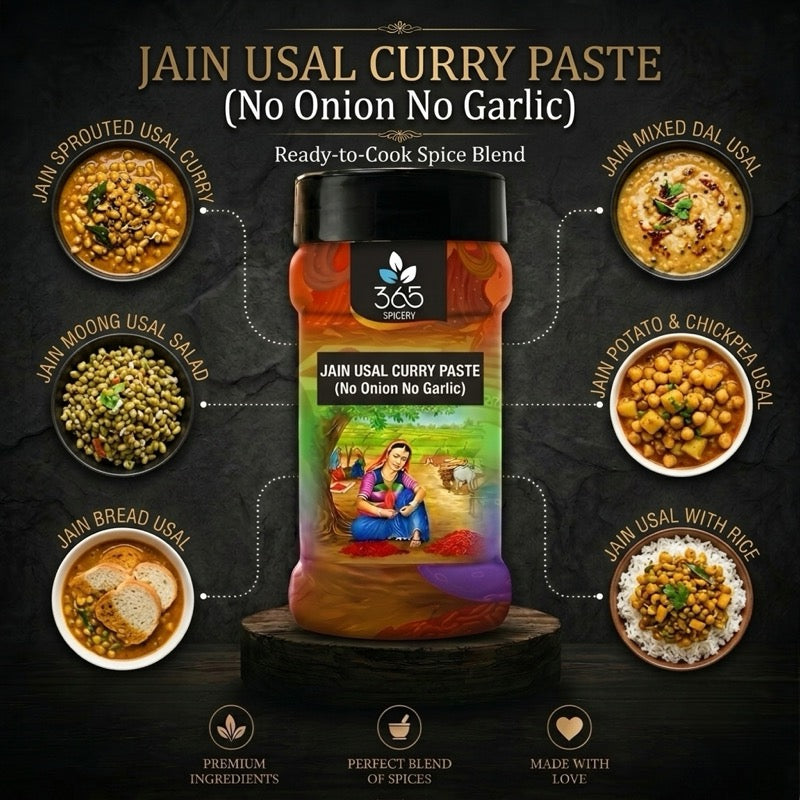 Jain Usal Curry Paste | No Onion No Garlic | Jain-Friendly | Authentic Maharashtrian Flavor | Vegan | 365 Spicery