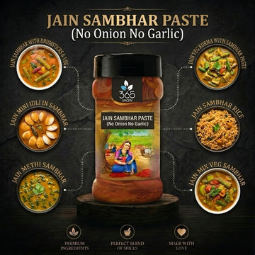 Jain Sambhar Paste (No Onion No Garlic Paste) | Authentic South Indian Base | Vegan | Gluten-Free | 365 Spicery