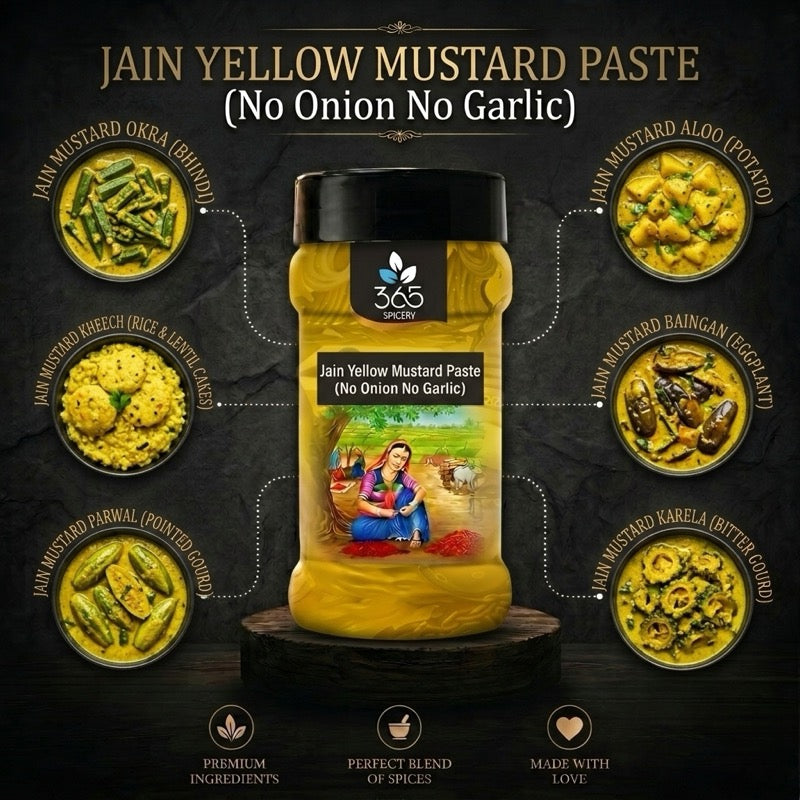 JAIN YELLOW MUSTARD DRESSING PASTE (No Onion No Garlic) | Tangy Vegan Spread | Natural Ingredients | 365 Spicery