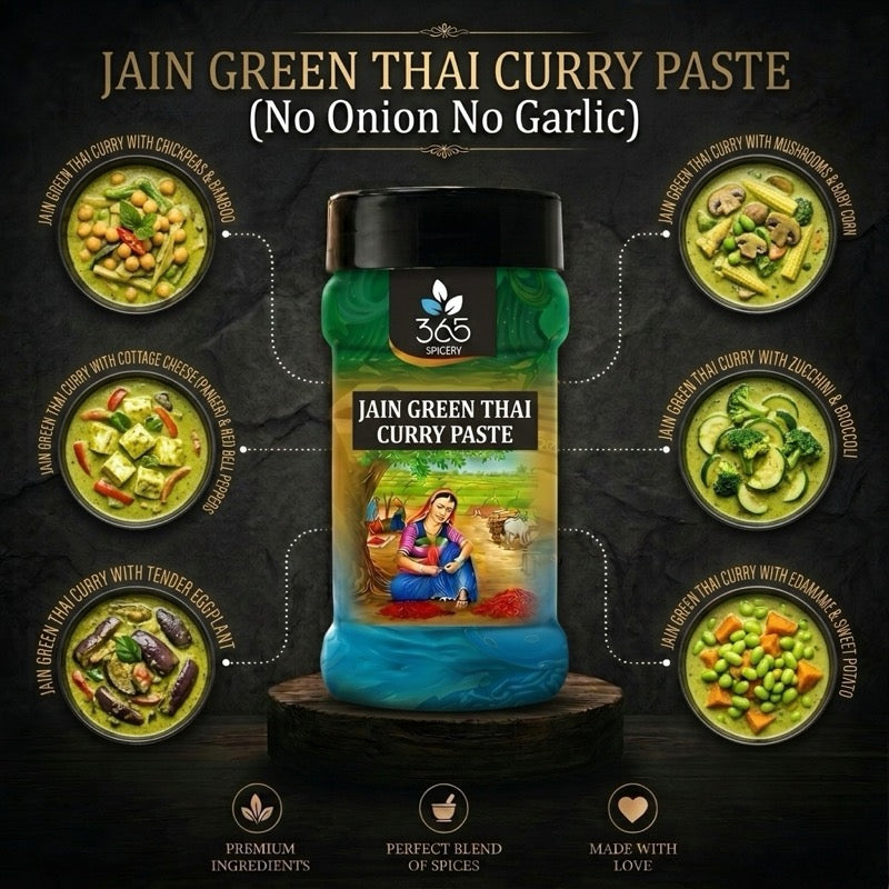 Jain Green Thai Curry Paste (No Onion No Garlic) | Premium Vegan Gravy | No Artificial Colours | 365 Spicery