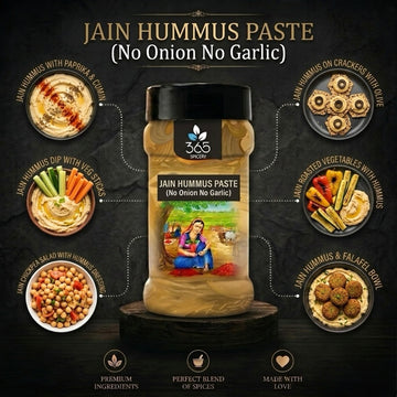 JAIN HUMMUS PASTE (No Onion No Garlic) | Premium Middle Eastern Dip | Vegan | Gluten-Free | 365 Spicery
