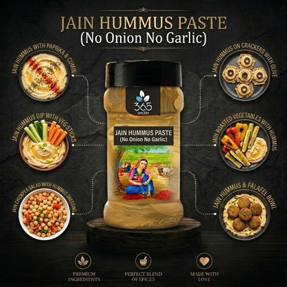 JAIN HUMMUS PASTE (No Onion No Garlic) | Premium Middle Eastern Dip | Vegan | Gluten-Free | 365 Spicery