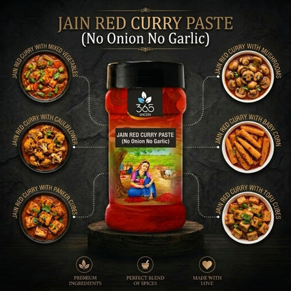 JAIN RED CURRY PASTE (No Onion No Garlic) | Premium Thai Gravy Base | Gluten-Free | No MSG | 365 Spicery