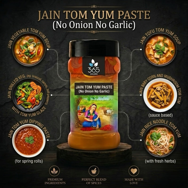 Jain Tom Yum Paste (No Onion No Garlic) | Authentic Vegan Soup Base | Natural Ingredients | 365 Spicery