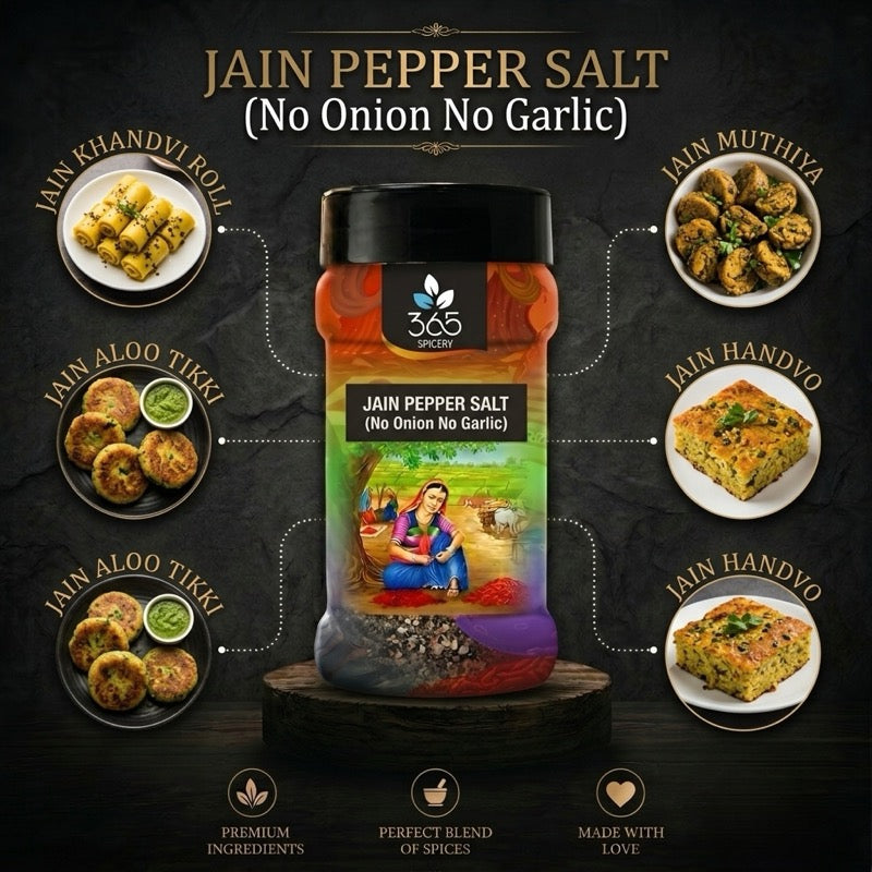 Jain Pepper Salt | No Onion No Garlic | Jain-Friendly | Premium Quality | Essential Table Spice | 365 Spicery