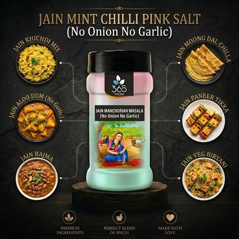 Jain Mint Chilli Pink Salt | No Onion No Garlic | Jain-Friendly | Vegan | Refreshing & Spicy | 365 Spicery