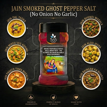 Jain Smoked Ghost Pepper Salt | No Onion No Garlic | Jain-Friendly | Intense Heat | Vegan | 365 Spicery