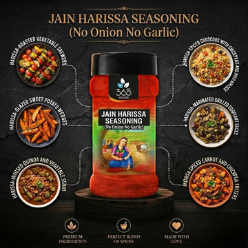 Jain Harissa Seasoning | No Onion No Garlic | Spicy North African Rub | Vegan | Natural | 365 Spicery