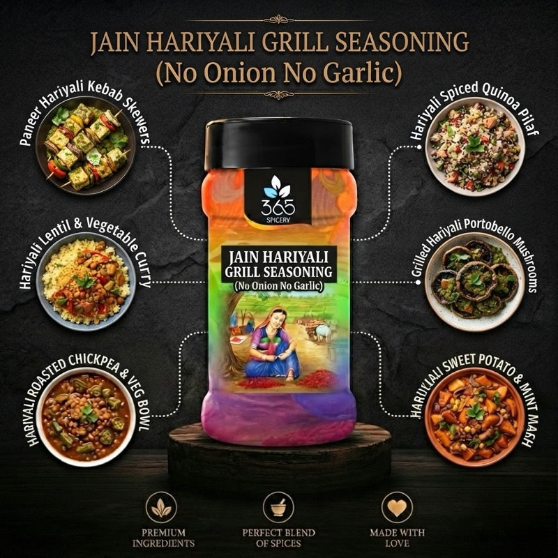 Jain Hariyali Grill Seasoning | No Onion No Garlic | Fresh Herb Blend | No Artificial Colours | 365 Spicery