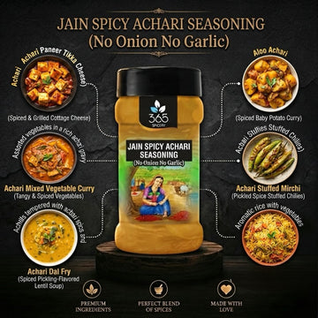 Jain Spicy Achari Seasoning | No Onion No Garlic | Tangy Pickle Spice | Vegan | No MSG | 365 Spicery