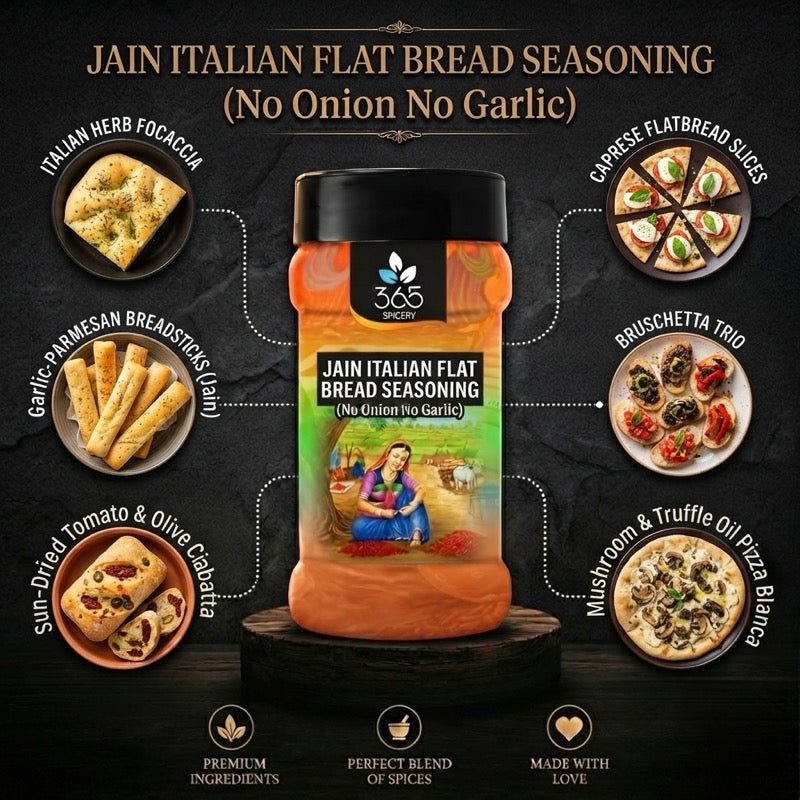 Jain Italian Flat Bread Seasoning | No Onion No Garlic | Vegan | Gluten-Free | Premium Quality | 365 Spicery
