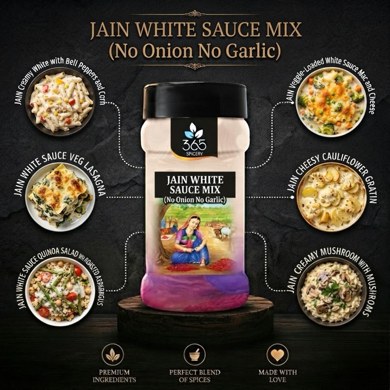 Jain White Sauce Mix | No Onion No Garlic | Jain-Friendly | Gluten-Free | Creamy Pasta Base | 365 Spicery
