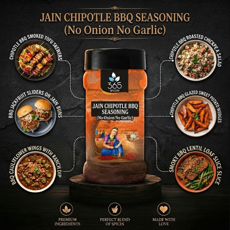 Jain Chipotle BBQ Seasoning | No Onion No Garlic | Jain-Friendly | Premium Quality | Smoky Flavour | 365 Spicery