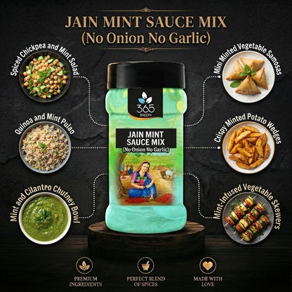 Jain Mint Sauce Mix | No Onion No Garlic | Jain-Friendly | Natural Ingredients | Refreshing Dip | 365 Spicery