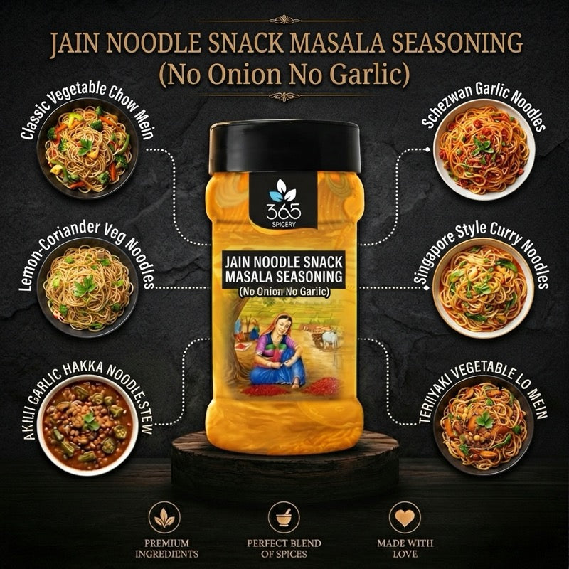 Jain Noodle Snack Masala Seasoning | No Onion No Garlic | Jain-Friendly | Vegan | Instant Snack Mix | 365 Spicery