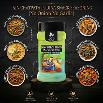 Jain Chatpata Pudina Snack Seasoning | No Onion No Garlic | Jain-Friendly | Gluten-Free | Minty Popcorn | 365 Spicery