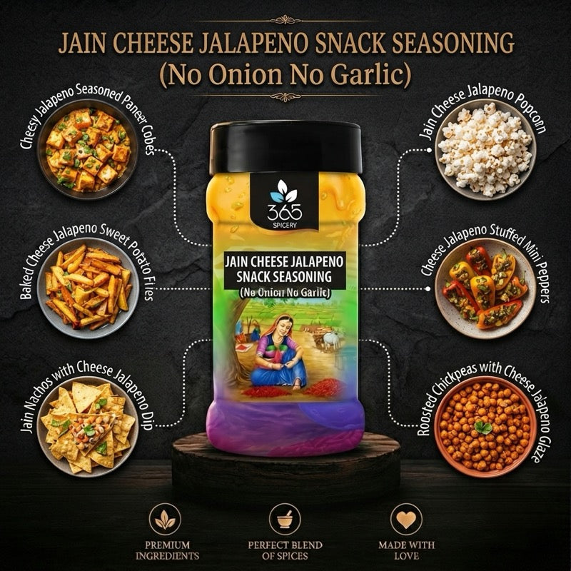 Jain Cheese Jalapeno Snack Seasoning | No Onion No Garlic | Jain-Friendly | Premium Quality | Fries | 365 Spicery
