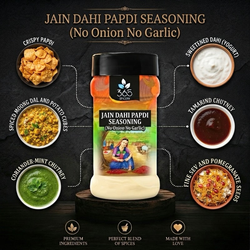 Jain Dahi Papdi Chaat Seasoning | No Onion No Garlic | Jain-Friendly | Vegan | Street Food Flavour | 365 Spicery