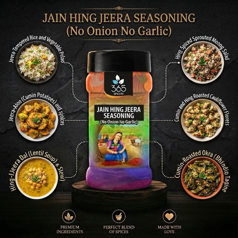 Jain Hing Jeera Seasoning | No Onion No Garlic | Jain-Friendly | Authentic Indian | Digestive Snack | 365 Spicery