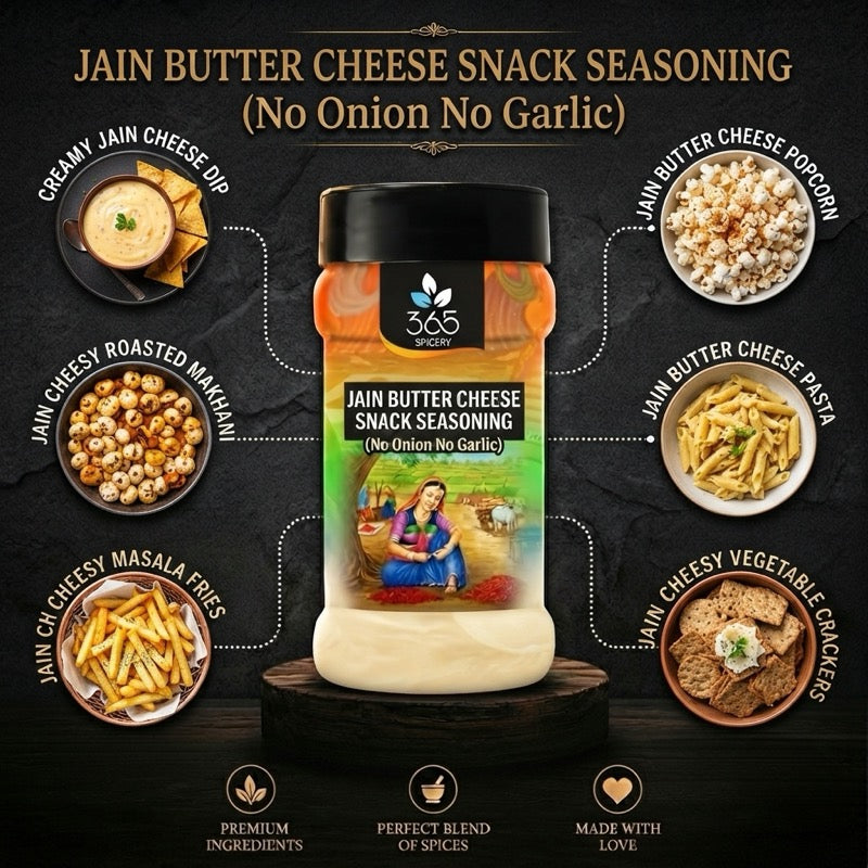 Jain Butter Cheese Snack Seasoning | No Onion No Garlic | Jain-Friendly | Gluten-Free | Rich Flavour | 365 Spicery