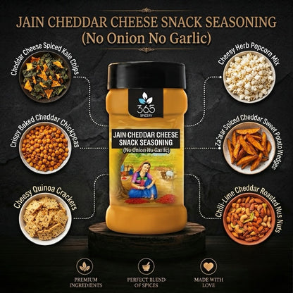 Jain Cheddar Cheese Snack Seasoning | No Onion No Garlic | Jain-Friendly | Premium Quality | Popcorn | 365 Spicery