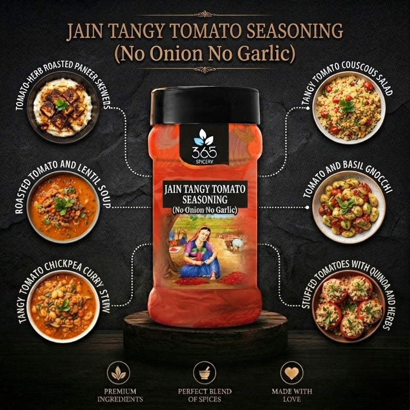 Jain Tangy Tomato Snack Seasoning | No Onion No Garlic | Jain-Friendly | Vegan | Classic Fries Dust | 365 Spicery