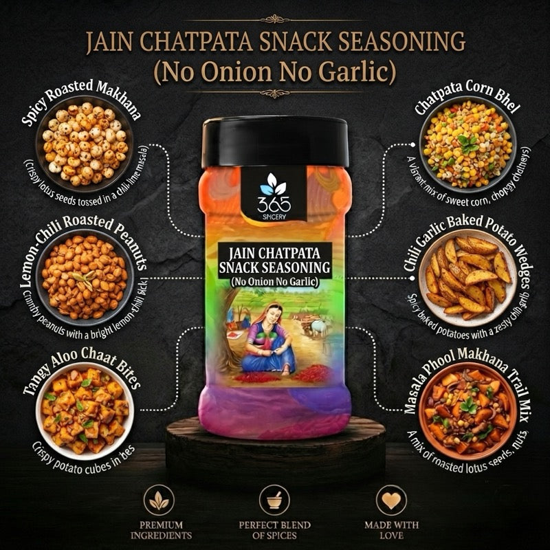 Jain Chatpata Pudina Snack Seasoning | No Onion No Garlic | Jain-Friendly | Gluten-Free | Minty Popcorn | 365 Spicery