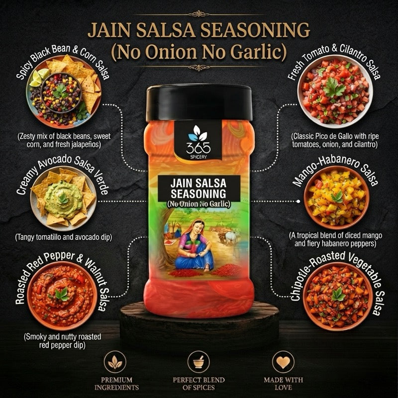 Jain Salsa Seasoning | No Onion No Garlic | Jain-Friendly | No Artificial Colours | Spicy Snack Mix | 365 Spicery