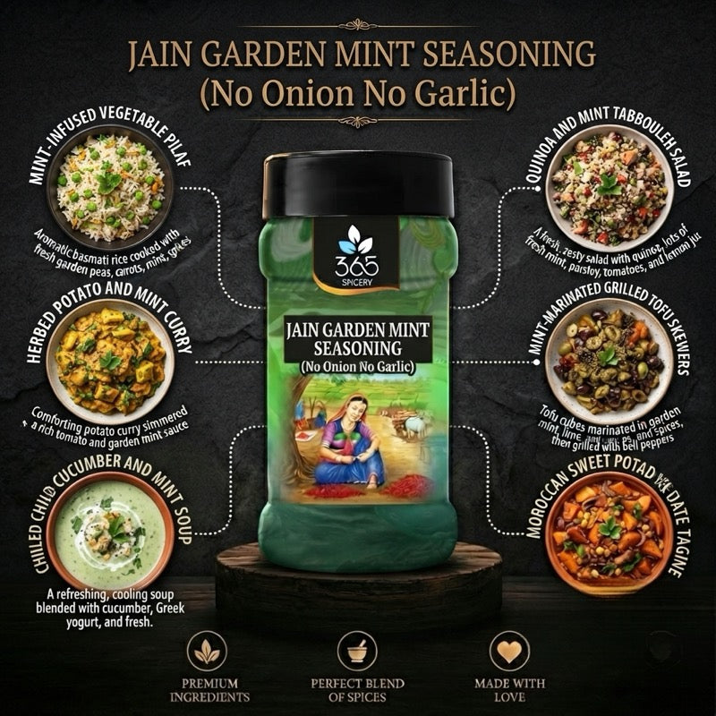 Jain Garden Mint Seasoning | No Onion No Garlic | Jain-Friendly | Natural Ingredients | Fresh Popcorn | 365 Spicery