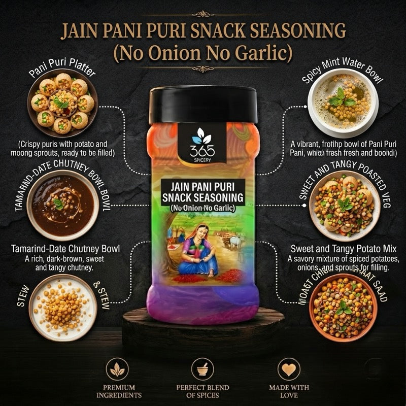 Jain Pani Puri Snack Seasoning | No Onion No Garlic | Jain-Friendly | Natural Ingredients | Street Food | 365 Spicery