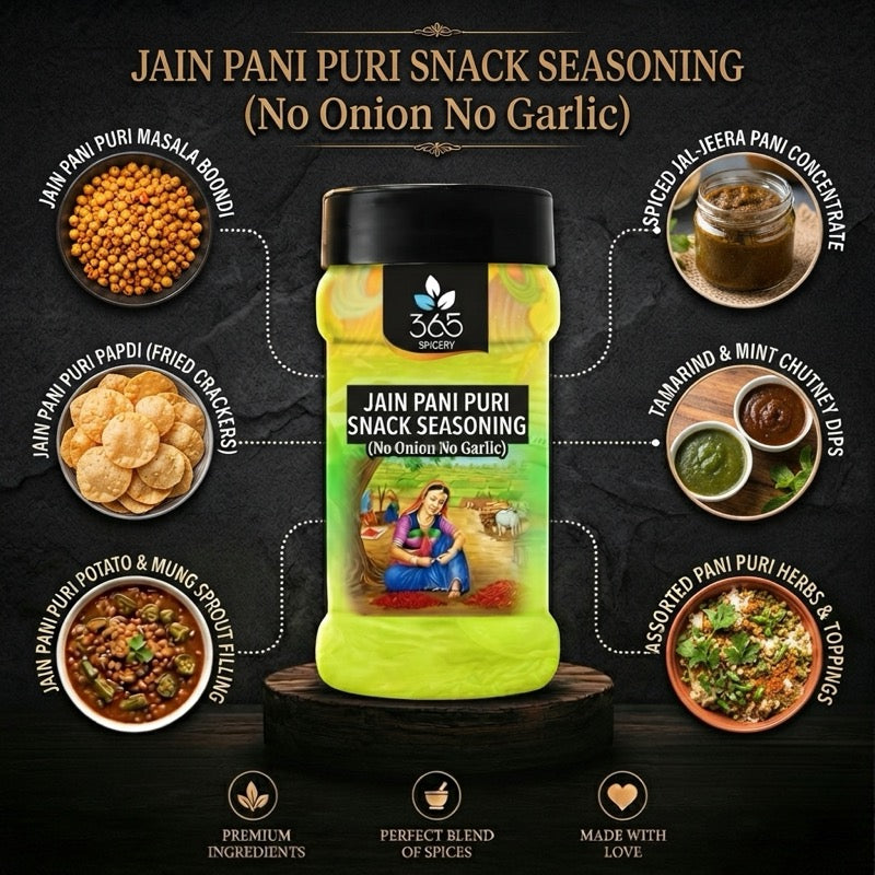 Jain Pani Puri Snack Seasoning | No Onion No Garlic | Jain-Friendly | Natural Ingredients | Street Food | 365 Spicery