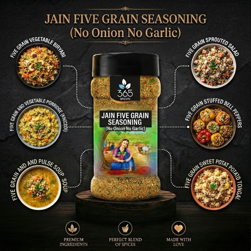 Jain Five Grain Seasoning | No Onion No Garlic | Jain-Friendly | Natural Ingredients | Gluten-Free | 365 Spicery