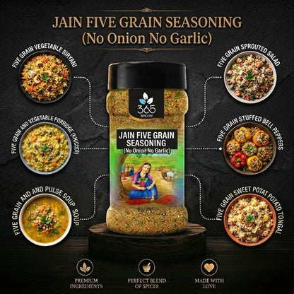 Jain Five Grain Seasoning | No Onion No Garlic | Jain-Friendly | Natural Ingredients | Gluten-Free | 365 Spicery