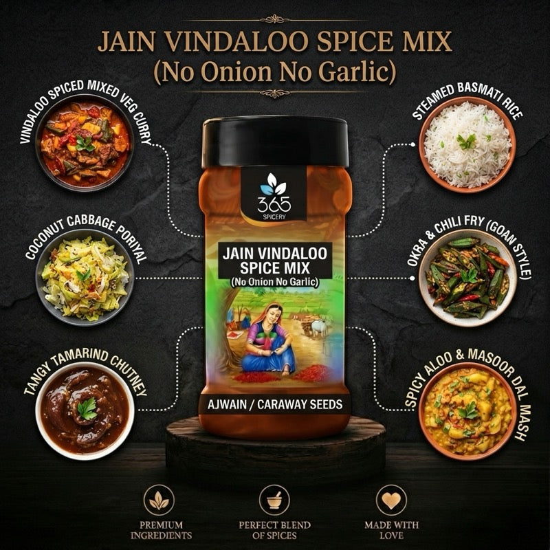 Jain Vindaloo Spice Mix | No Onion No Garlic | Jain-Friendly | No MSG | Premium Indian Seasoning | 365 Spicery