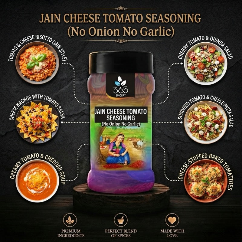 Jain Cheese Tomato Seasoning | No Onion No Garlic | Jain-Friendly | Vegan | Natural Ingredients | 365 Spicery