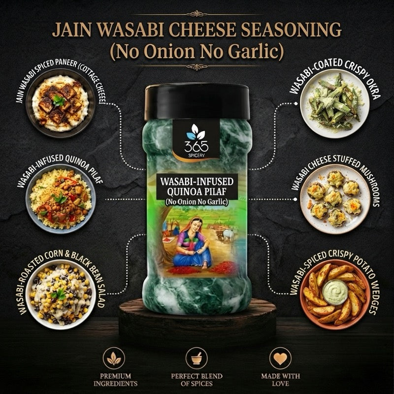 Jain Wasabi Cheese Seasoning | No Onion No Garlic | Jain-Friendly | Vegan | Premium Fries Topping | 365 Spicery
