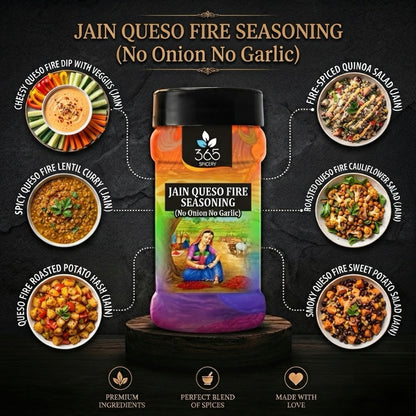 Jain Queso Fire Seasoning | No Onion No Garlic | Jain-Friendly | No Artificial Colours | For Snacks | 365 Spicery