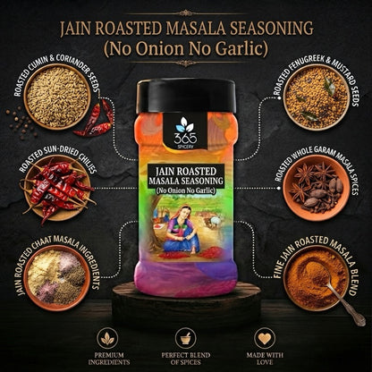 Jain Roasted Masala Seasoning | No Onion No Garlic | Jain-Friendly | No Artificial Colours | For Snacks | 365 Spicery