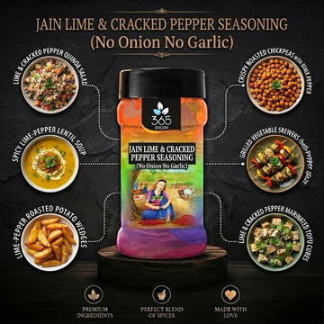 Jain Lime & Cracked Pepper Seasoning | No Onion No Garlic | Jain-Friendly | No MSG | For Snacks | 365 Spicery
