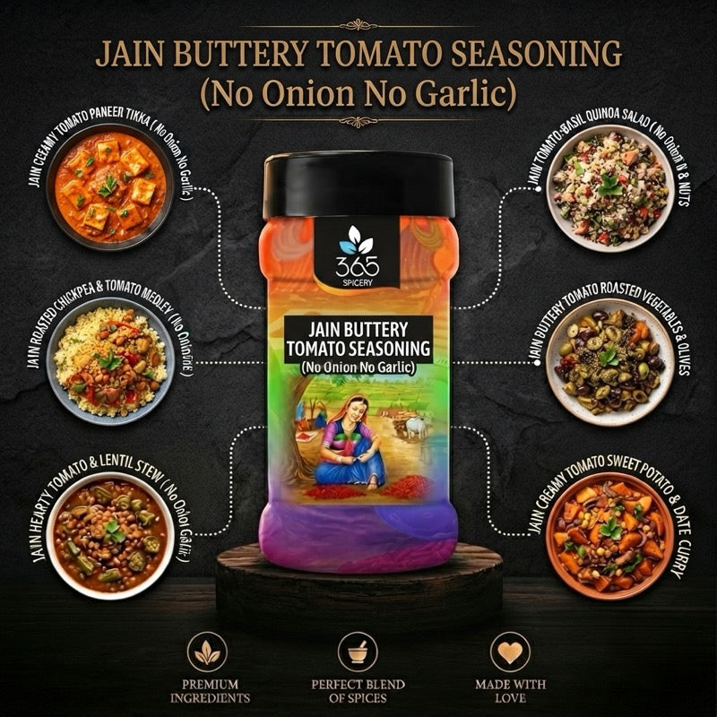 Jain Buttery Tomato Seasoning | No Onion No Garlic | Jain-Friendly | No Artificial Flavours | For Popcorn | 365 Spicery